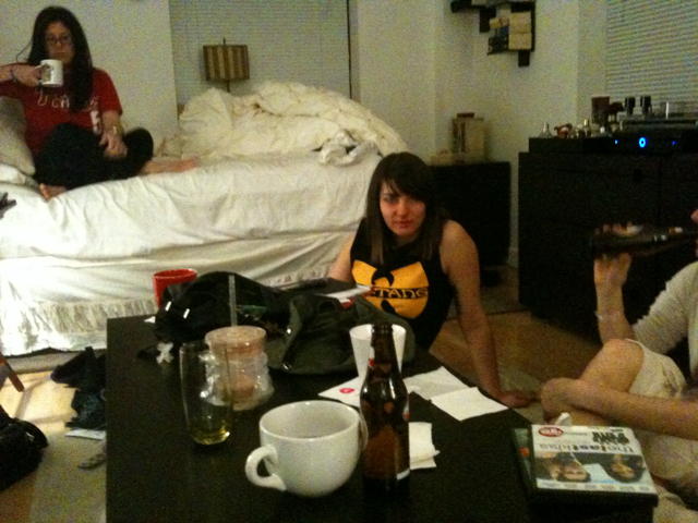 double fisting tea &amp; beer on wall street with some ladies 